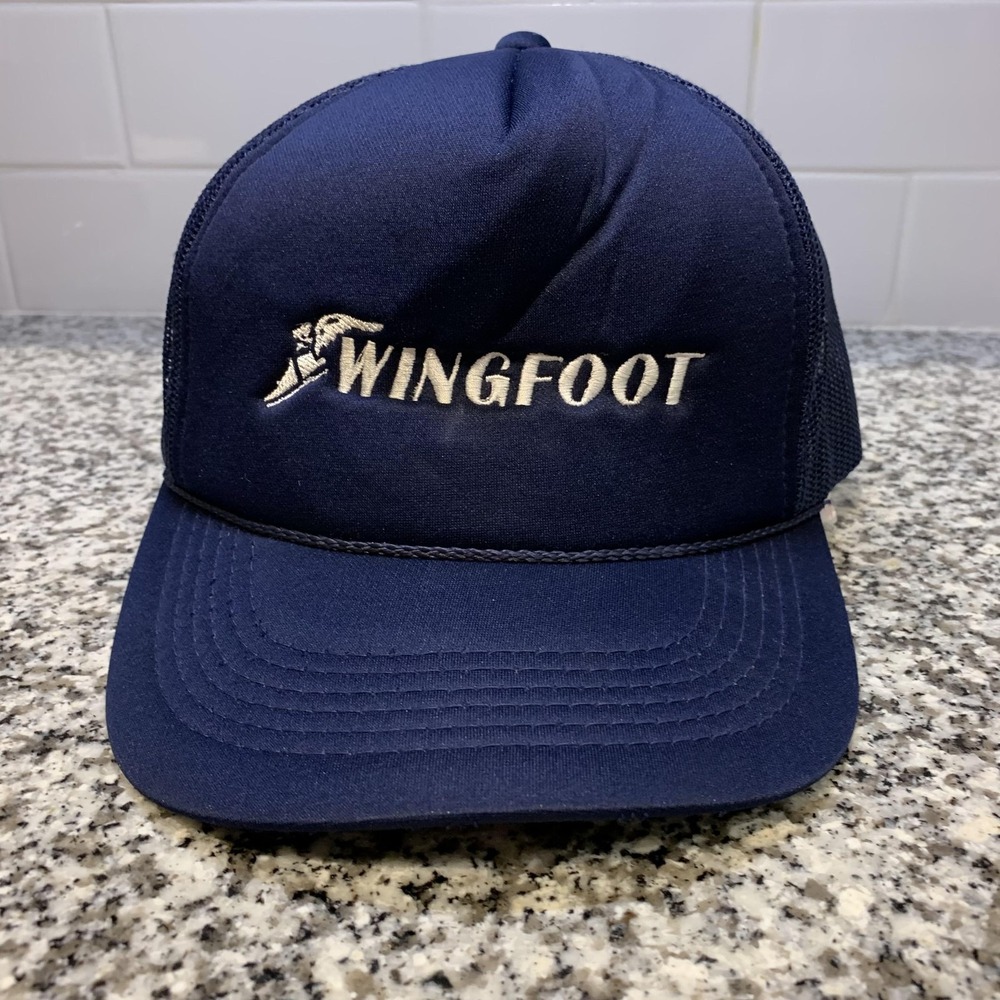 Vintage Wingfoot Hat Cap Snap Back One Size Blue Mesh Trucker Logo Sports Mens